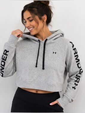 Under Armour Cropped Hoodie Womens M Grey Black UNDER ARMOUR Sleeve Logo